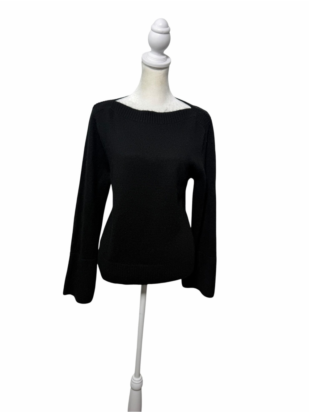 LOFT Boatneck Wide Sleeve Sweater M Black Ribbed Knit NWT Cotton Blend
